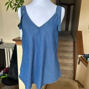 Blue Lightweight Lyocel Tank Top With Tie Straps.